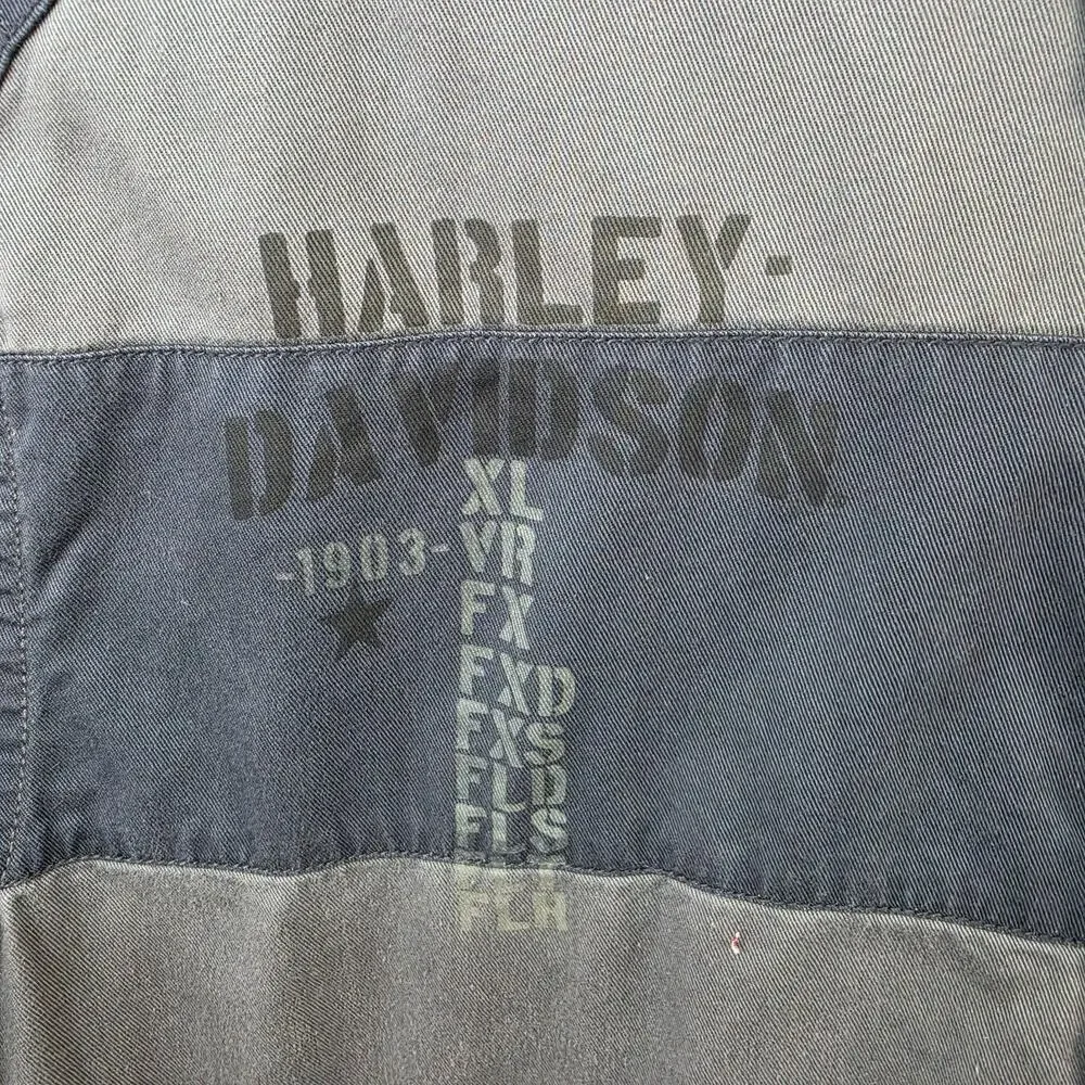 Harley-Davidson XL Gray Button Front Work Shirt Eagle Graphic Short Sleeve Biker